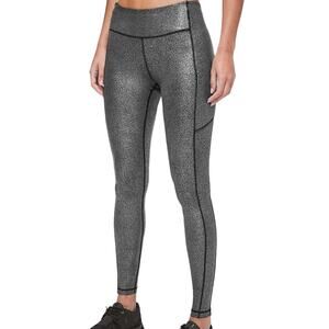 Lululemon Speed Up Tight Foil 28" Luminosity Foil Print Black Silver High Rise 4